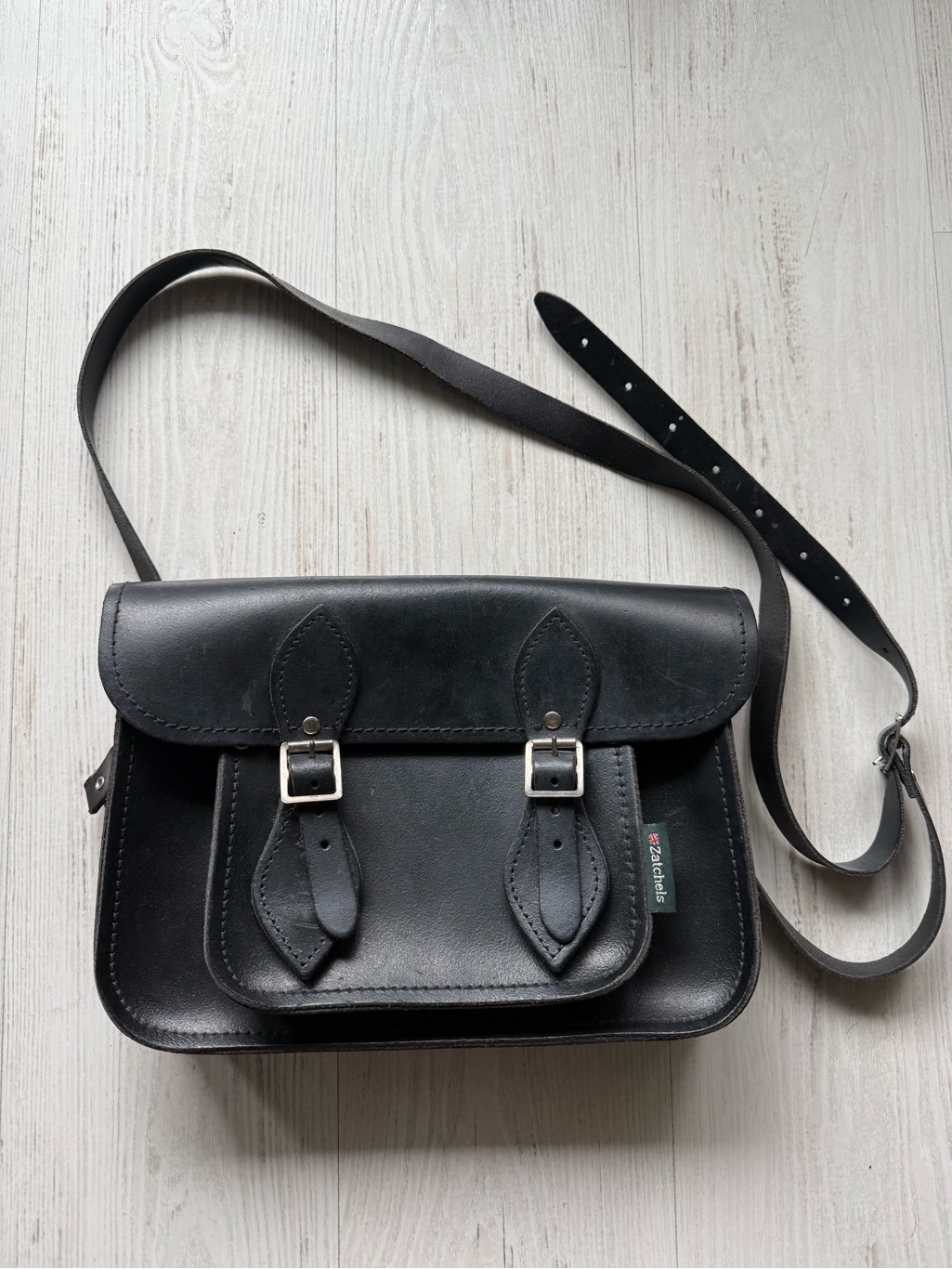 Black Leather Classic Satchel Bag - 11.5” Handmade Uk Unisex